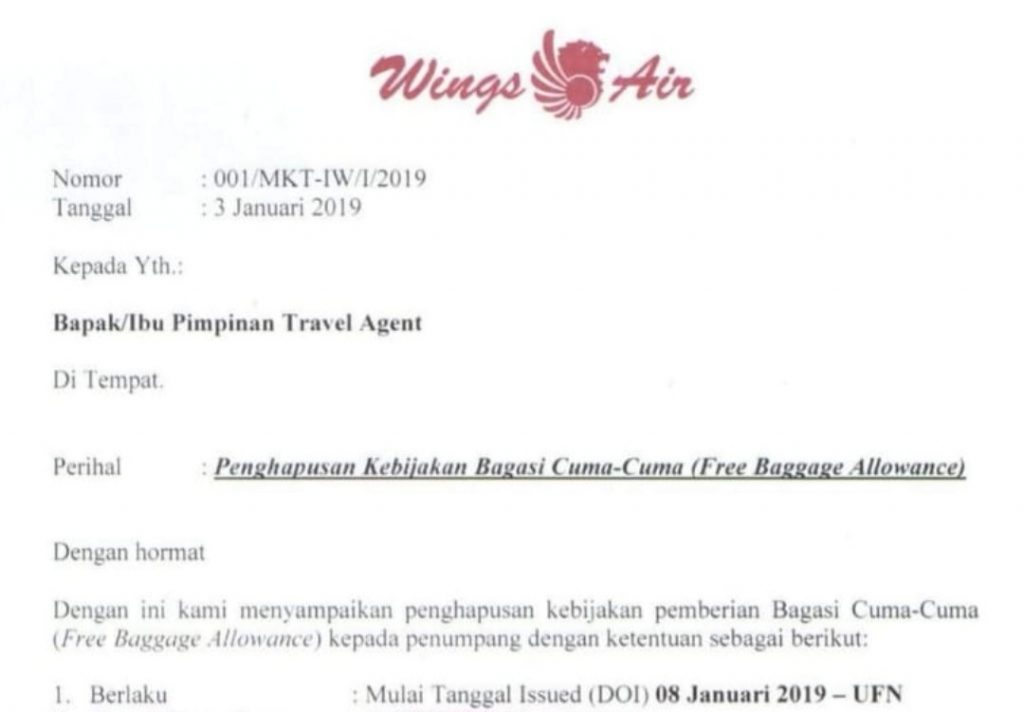 Free Baggage Allowance Wings Air di Hapus