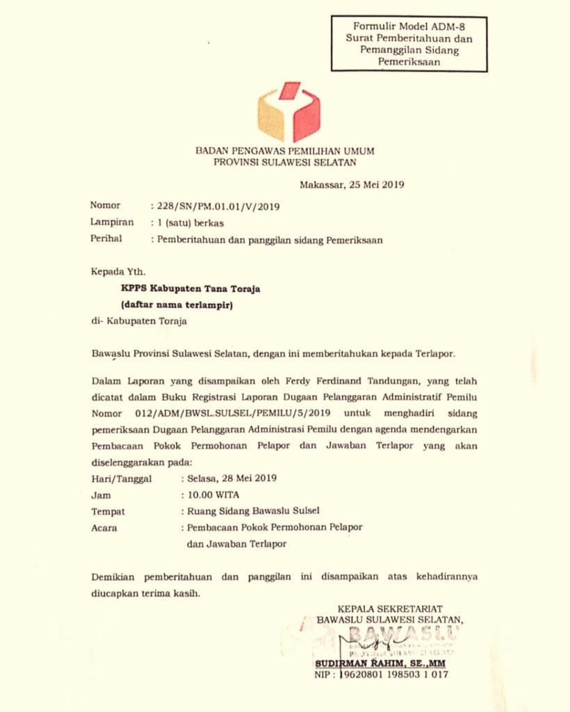 Dilaporkan, 28 Ketua KPPS di Tana Toraja Akan Disidang Bawaslu Sulsel