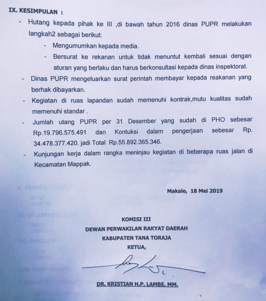 Soal Utang Pemda, Komisi III DPRD Tana Toraja Rekomendasikan Untuk Diumumkan di Media