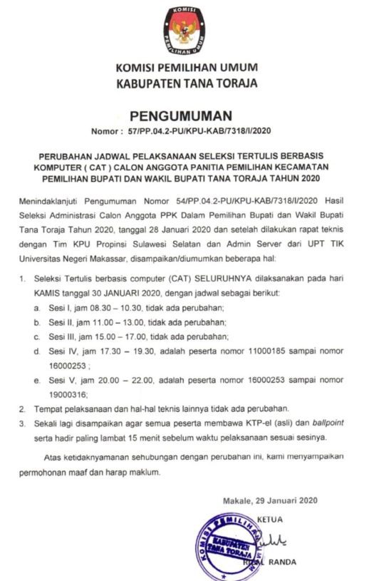 Rizal Randa; Tes CAT Seluruh Calon Anggota PPK Dilaksanakan Kamis 30 Januari 2020