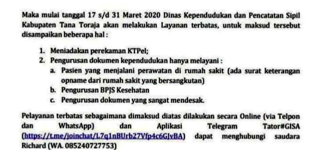 Disdukcapil Tana Toraja Batasi Pelayanan, Perekaman e-KTP Sementara Ditiadakan 2 Disdukcapil Tana Toraja Batasi Pelayanan, Perekaman e-KTP Sementara Ditiadakan