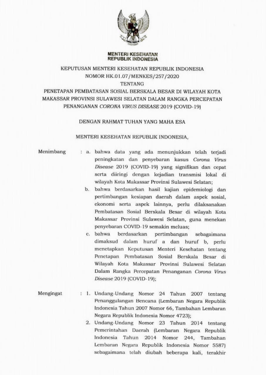 Disetujui Menteri Kesehatan, Kota Makassar Resmi Terapkan PSBB 2 Disetujui Menteri Kesehatan, Kota Makassar Resmi Terapkan PSBB