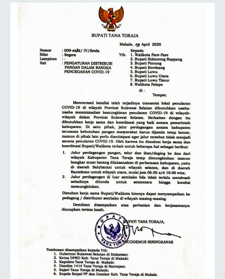 Cegah Penyebaran Wabah Corona, Pemkab Atur Perdagangan Yang Masuk Wilayah Tana Toraja 2 Cegah Penyebaran Wabah Corona, Pemkab Atur Perdagangan Yang Masuk Wilayah Tana Toraja