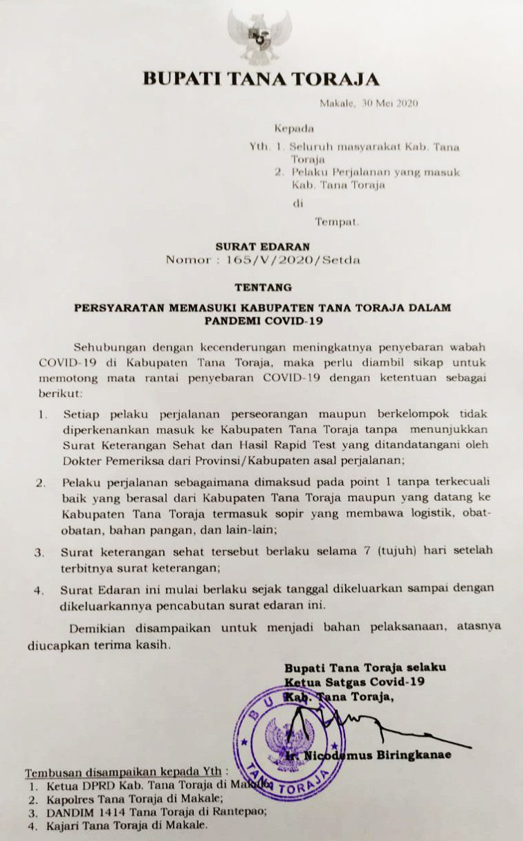 Jalur Masuk Diperketat, Masuk di Tana Toraja Wajib Membawa Surat Sehat 2 Jalur Masuk Diperketat, Masuk di Tana Toraja Wajib Membawa Surat Sehat