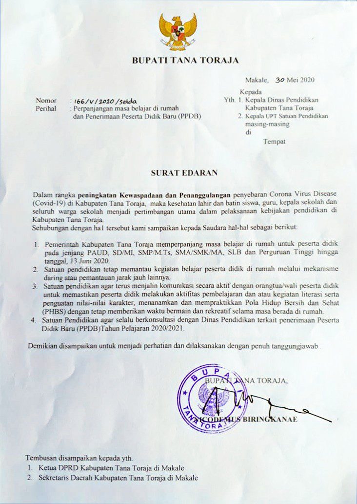 Masa Belajar di Rumah di Tana Toraja Kembali Diperpanjang Hingga 13 Juni 2 Masa Belajar di Rumah di Tana Toraja Kembali Diperpanjang Hingga 13 Juni