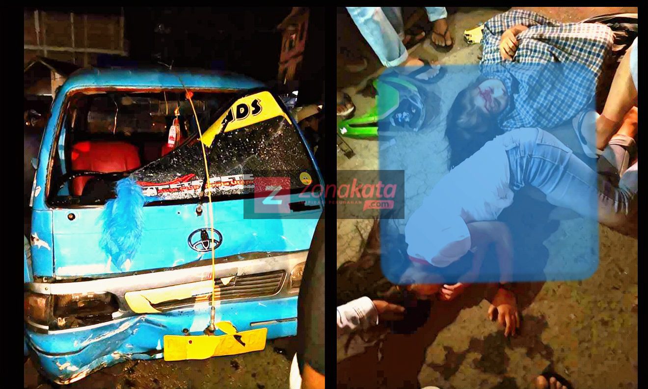 Tak Nyalakan Lampu, Pengendara Motor dan Mobil Angkot Bertabrakan