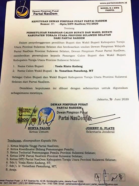 Kantongi B1 KWK, Rinto-Jonathan Resmi Maju Pilkada Toraja Utara 2 Kantongi B1 KWK, Rinto-Jonathan Resmi Maju Pilkada Toraja Utara