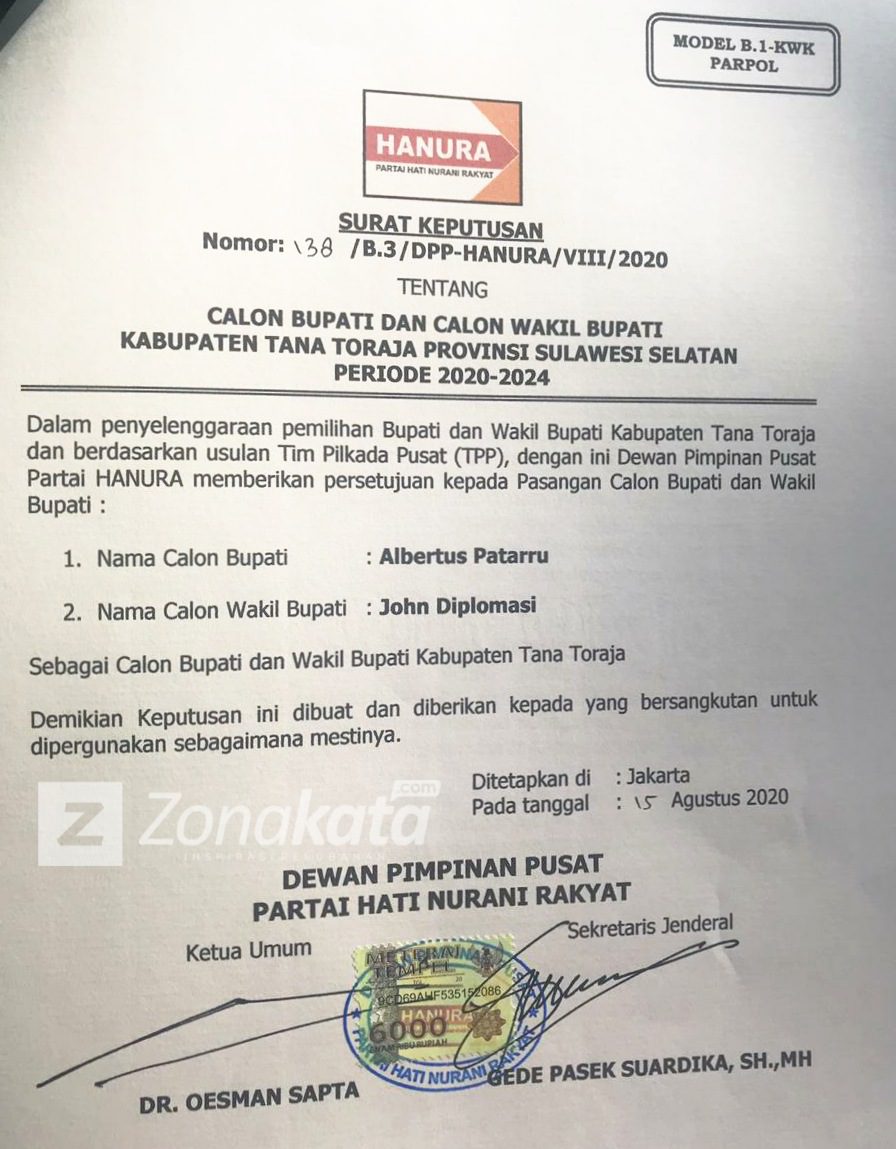 Setelah PDIP, Al-John Kembali Dapatkan Rekomendasi Partai Hanura 2 Setelah PDIP, Al-John Kembali Dapatkan Rekomendasi Partai Hanura