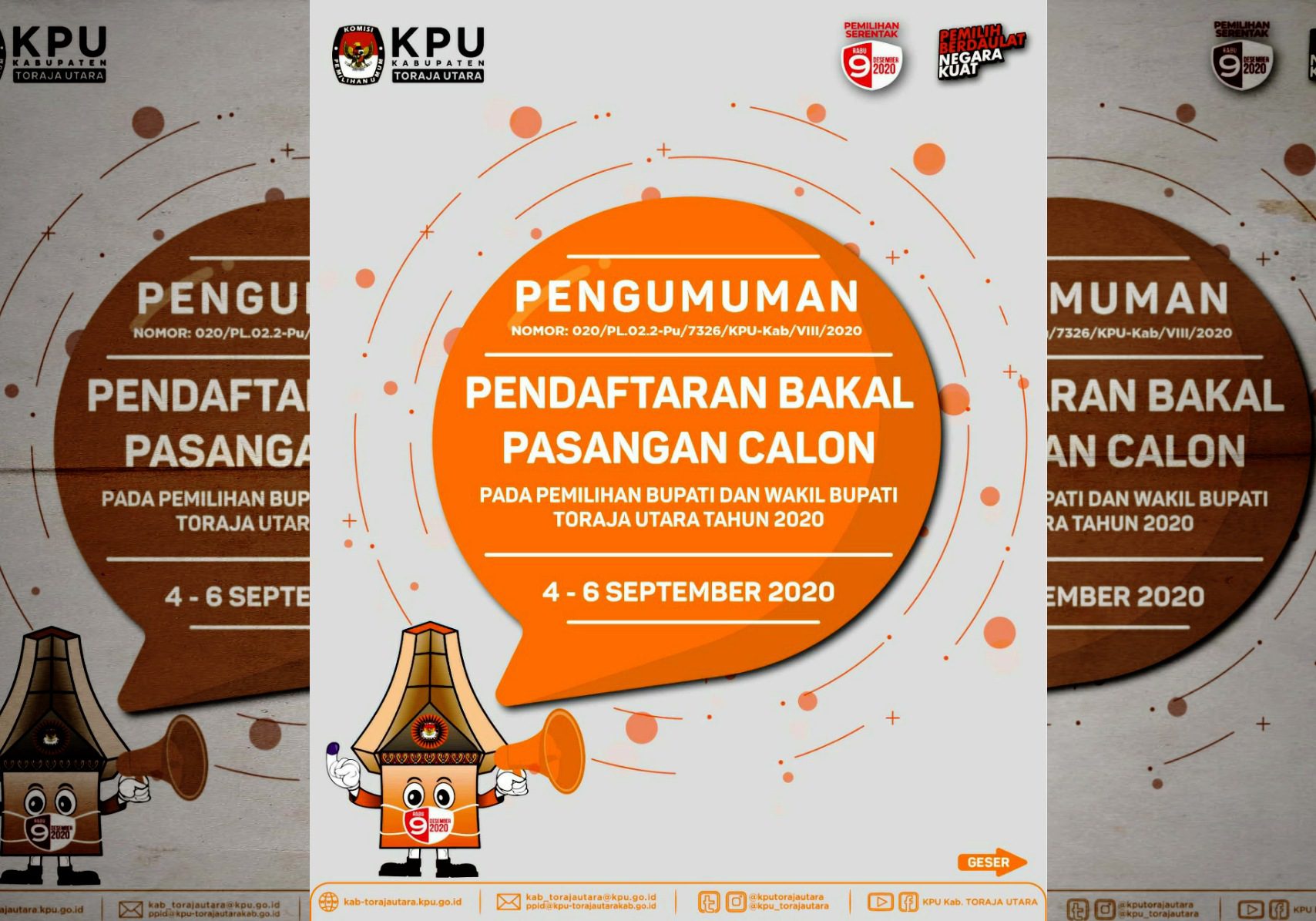 Hari Ini, KPU Toraja Utara Umumkan Pendaftaran Bakal Pasangan Calon Bupati Dan Wakil Bupati Pada Pilkada Tahun 2020