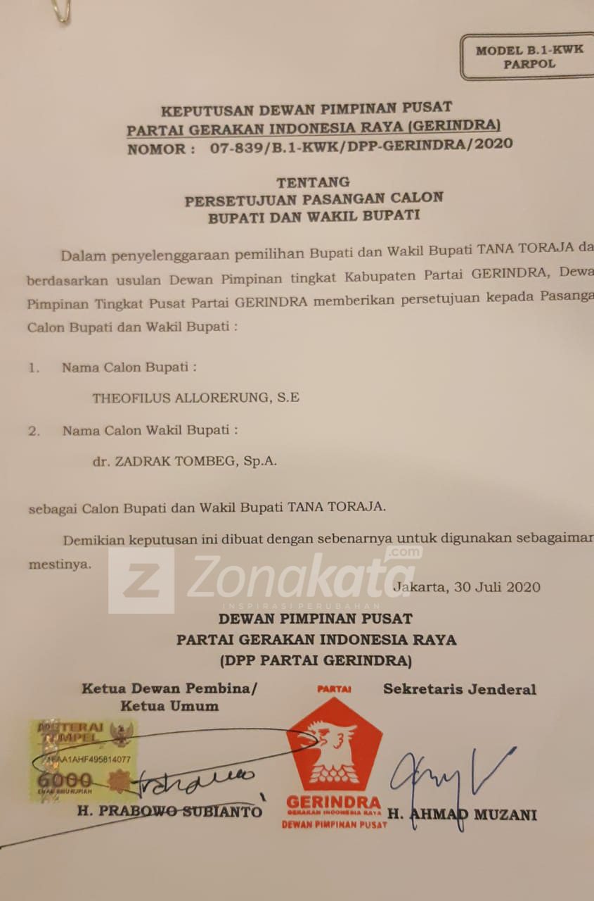 Theo-Zadrak Resmi Diusung Gerindra di Pilkada Tana Toraja 3 Theo-Zadrak Resmi Diusung Gerindra di Pilkada Tana Toraja