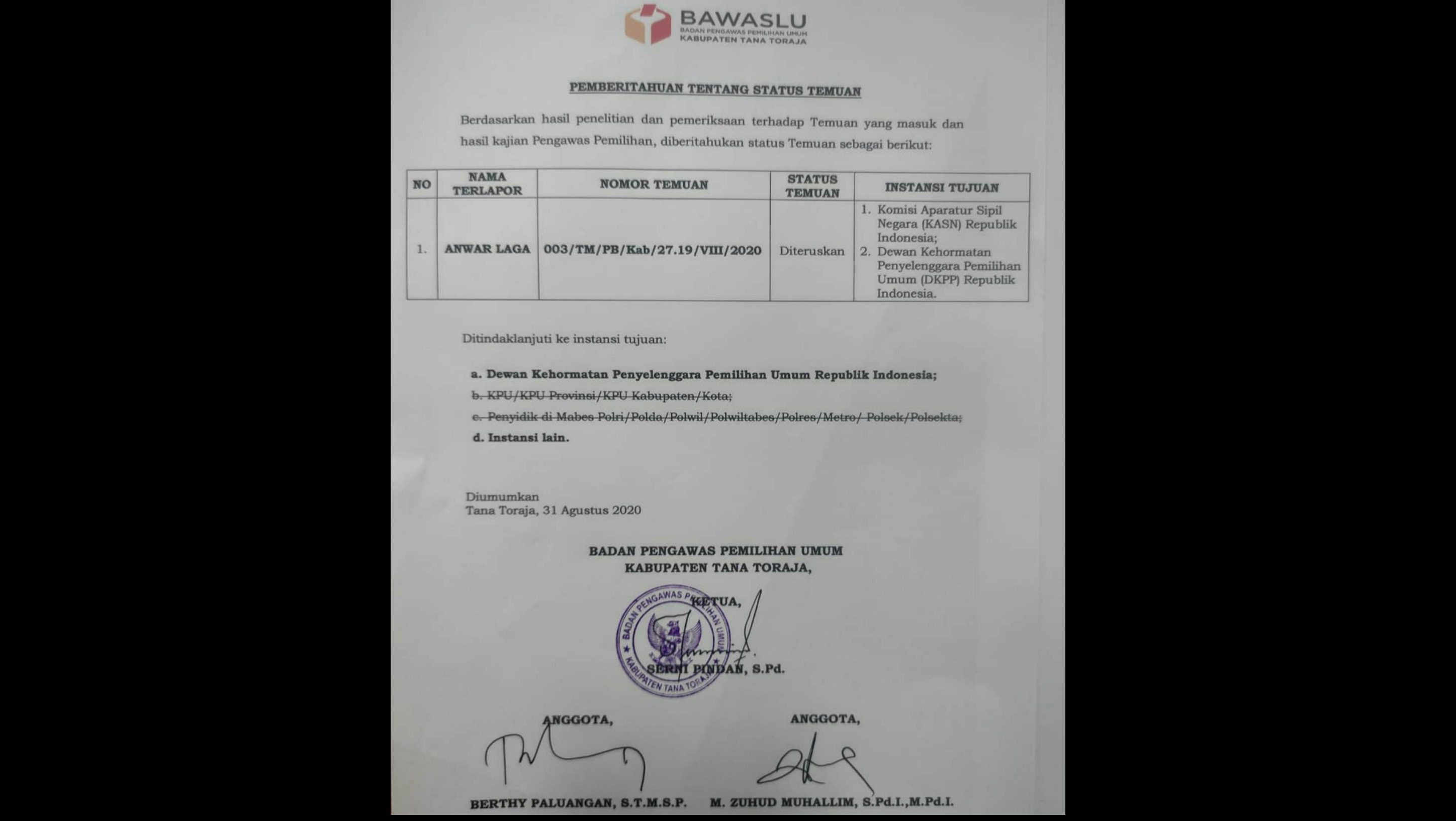 Kasus Korsek Bawaslu Tana Toraja Diteruskan ke DKPP 2 Kasus Korsek Bawaslu Tana Toraja Diteruskan ke DKPP