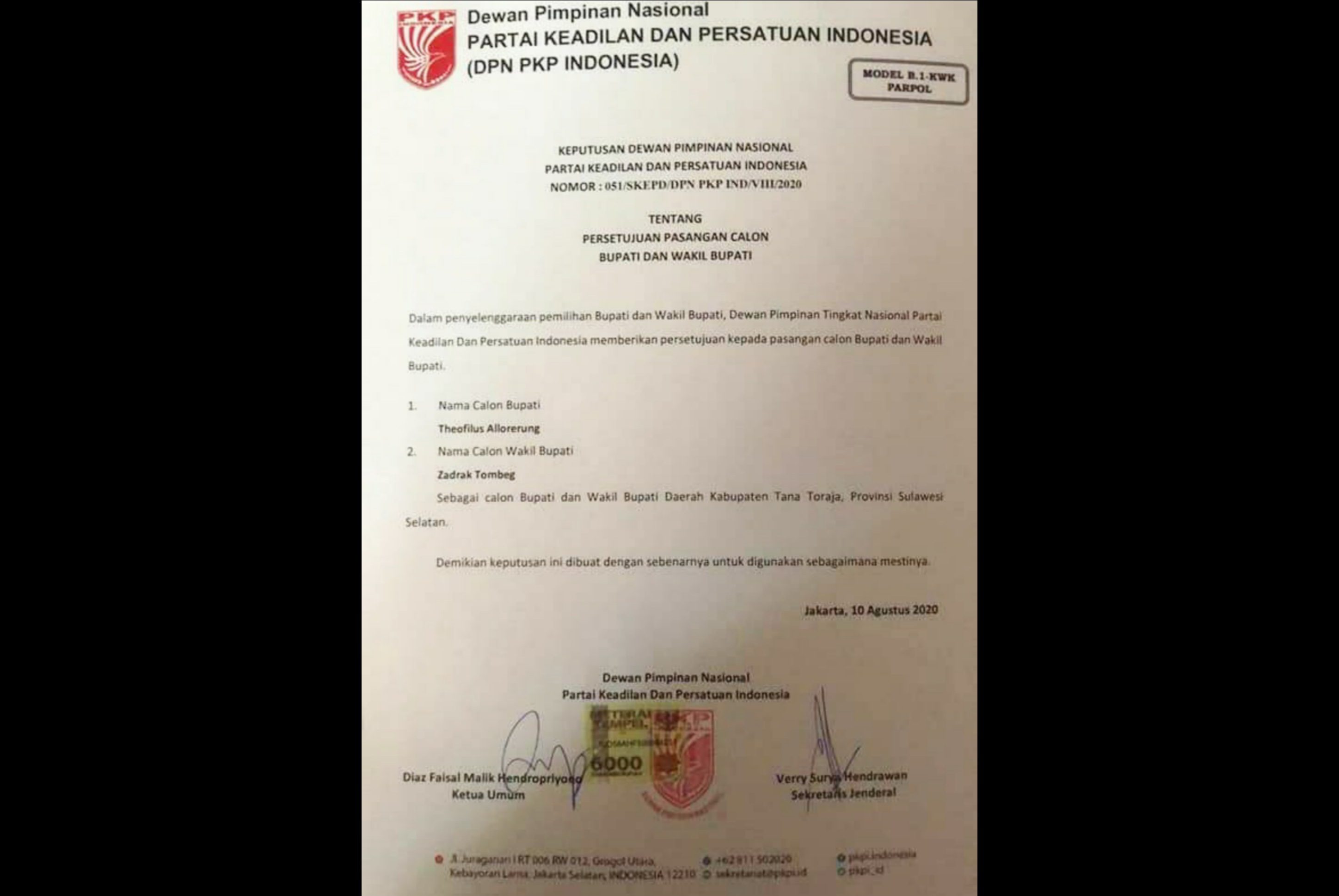 PKPI Merapat ke Theo-Zadrak, Setiap Kandidat Bakal Diusung 3 Parpol