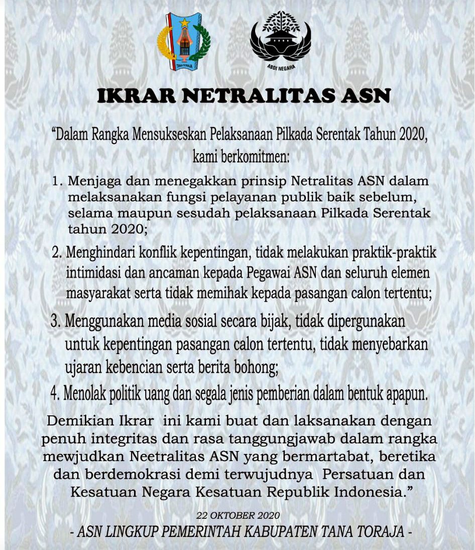 Seluruh ASN di Tana Toraja 'Berikrar' Akan Netral Dalam Pilkada 3 Seluruh ASN di Tana Toraja 'Berikrar' Akan Netral Dalam Pilkada