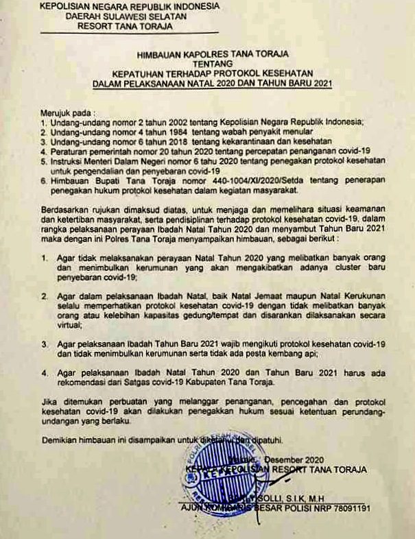 Kapolres Tana Toraja Himbau Perayaan Natal Harus dengan Protokol Kesehatan Ketat 2 Kapolres Tana Toraja Himbau Perayaan Natal Harus dengan Protokol Kesehatan Ketat