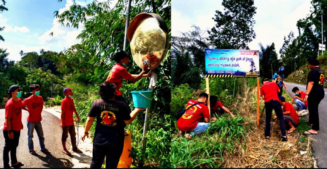 Peduli Keselamatan Pengendara, Macz Man Zona Toraja Bekreasi Buat Rambu Peringatan Jalan di Pango-Pango
