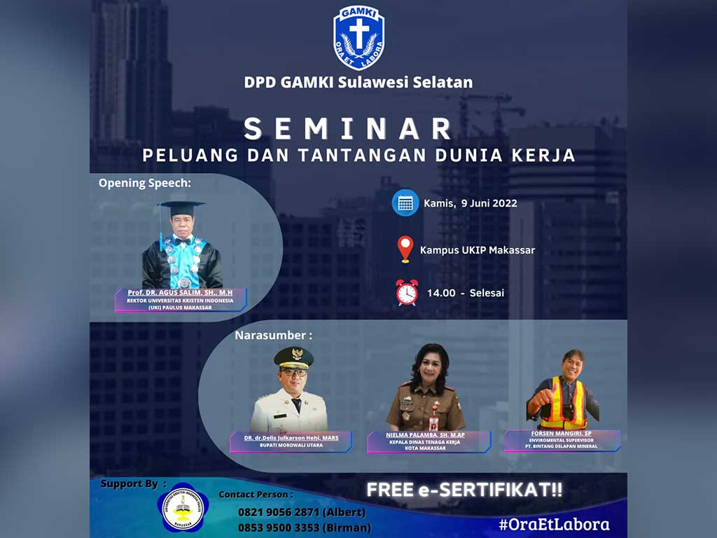 DPD GAMKI Sulsel Bersama UKI Paulus Makassar Gelar Seminar Dunia Kerja Pasca Pandemi