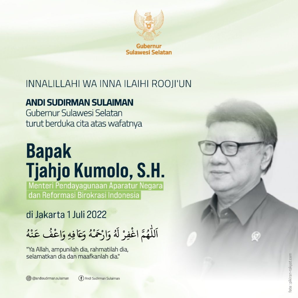 Dari Tanah Suci, Andi Sudirman Sampaikan Belasungkawa Meninggalnya Menpan-RB Tjahjo Kumolo