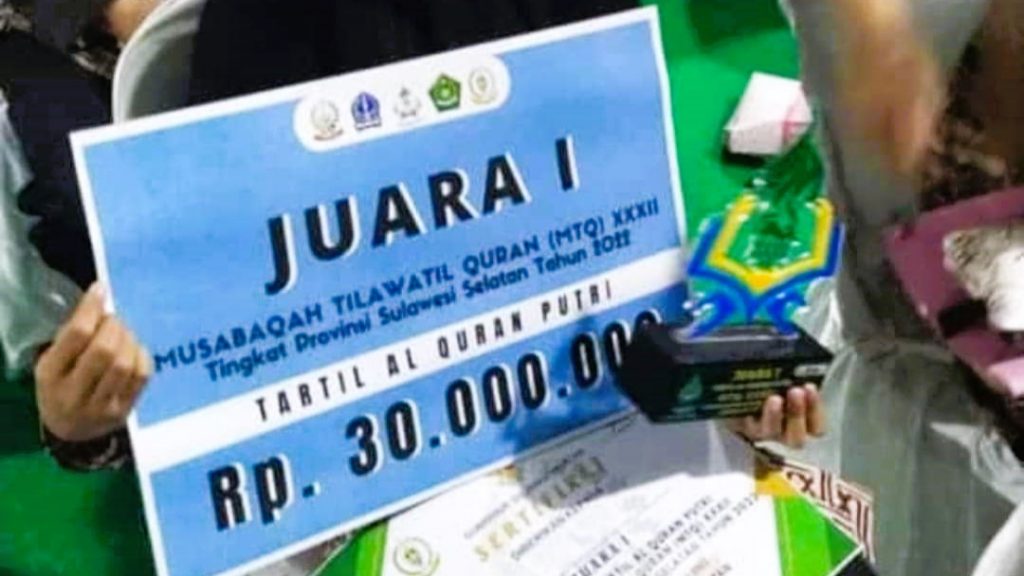 Berkali Lipat, Juara Pertama MTQ Sulsel Ke XXXII Dapat Hadiah Rp 30 Juta