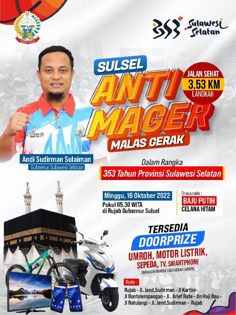 Gubernur Ajak Warga Ikut Gerakan 'Sulsel Anti Mager', Minggu 16 Oktober 2 Gubernur Ajak Warga Ikut Gerakan 'Sulsel Anti Mager', Minggu 16 Oktober