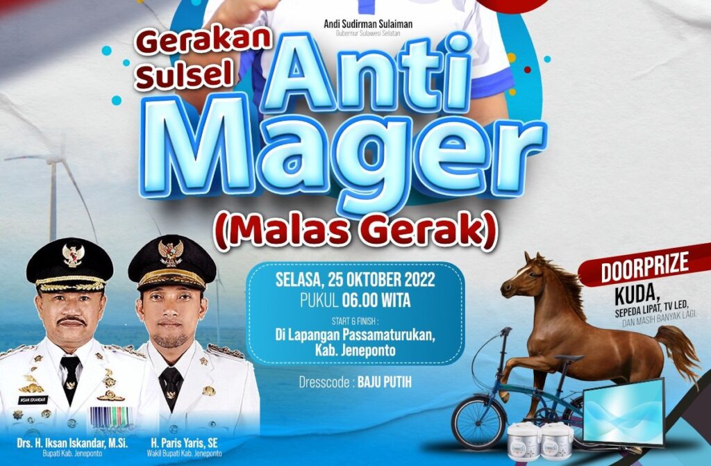 Doorprize Kuda, Besok Jalan Sehat Sulsel Anti Mager Bersama Warga Jeneponto