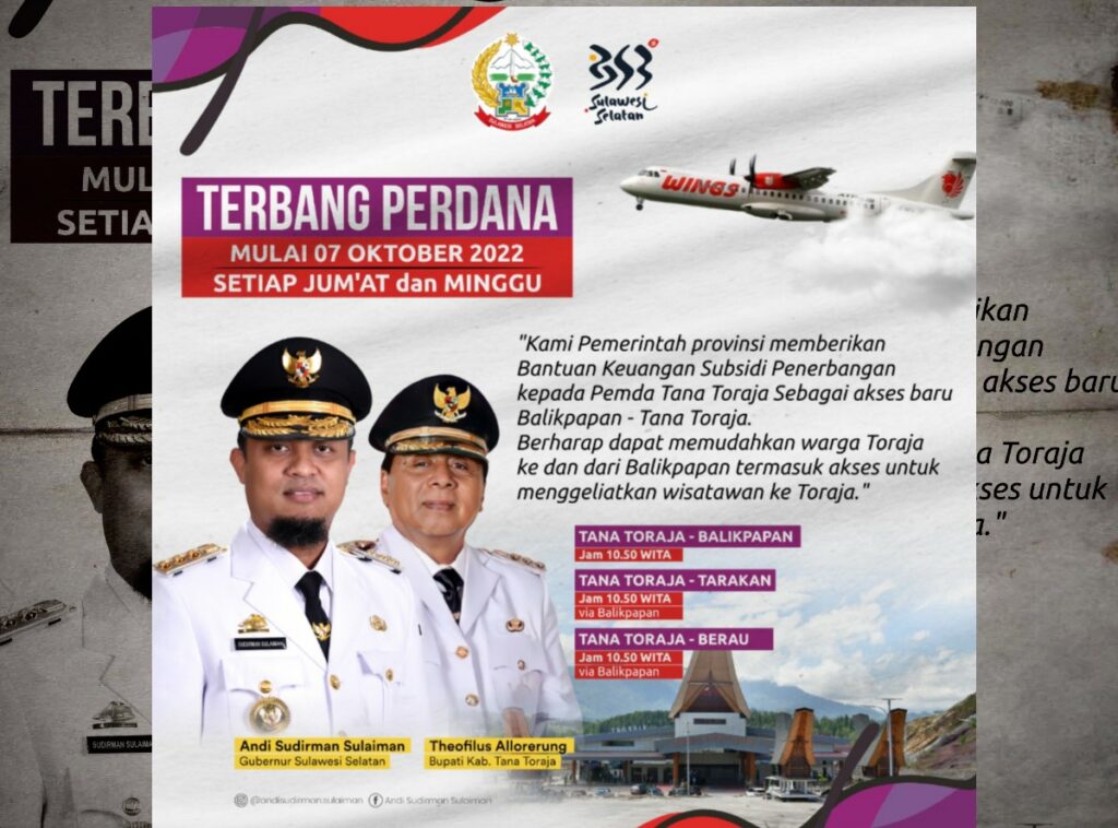 Wings Air Layani Rute Tana Toraja-Balikpapan, Terbang Perdana 7 Oktober 2022