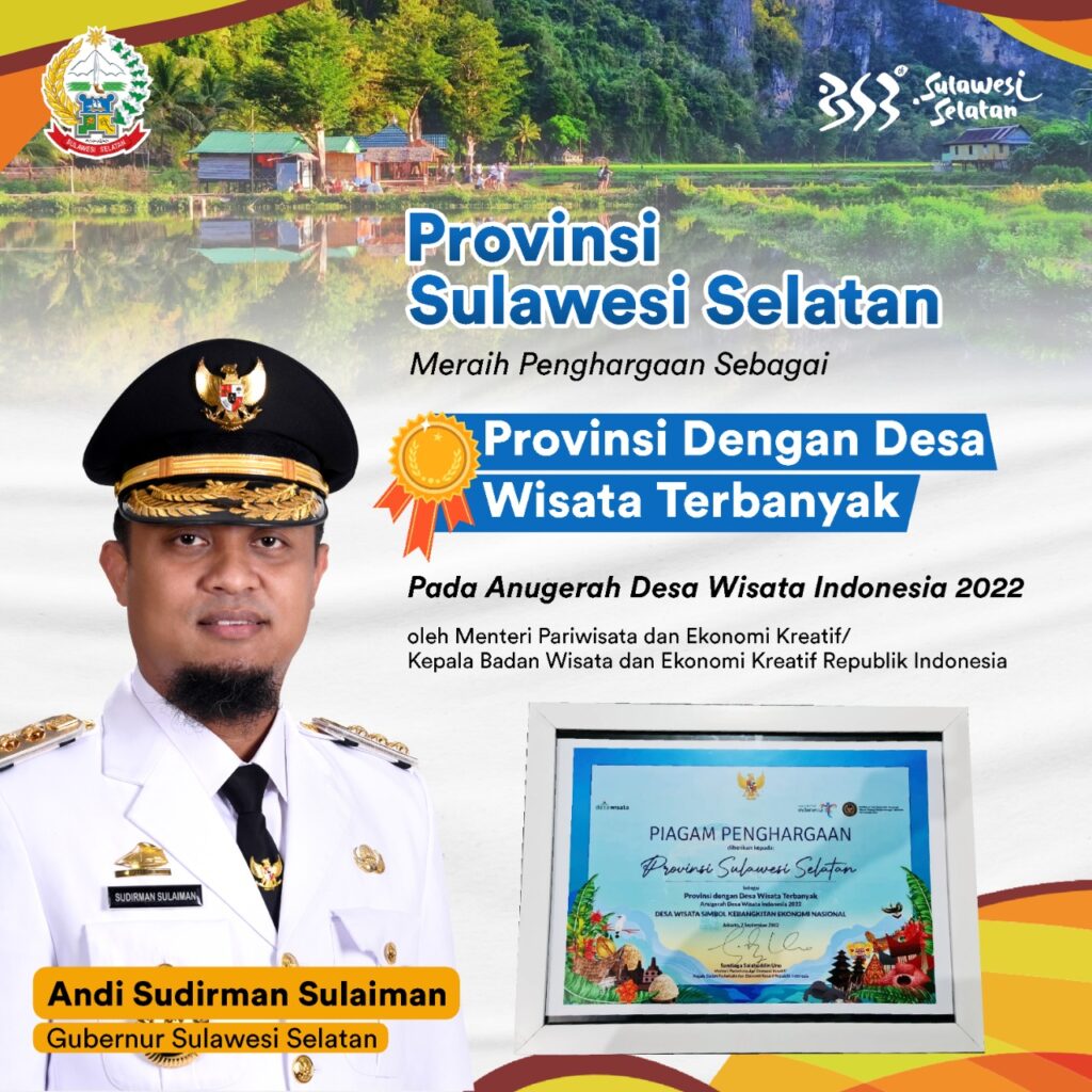 Sulsel Raih Penghargaan Provinsi dengan Desa Wisata Terbanyak dari Menparekraf