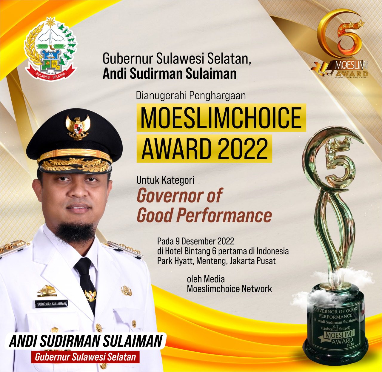 Dianugerahi Penghargaan Moeslimchoice Award 2022, Gubernur Sulsel: Jadi Spirit Bekerja Lebih Baik
