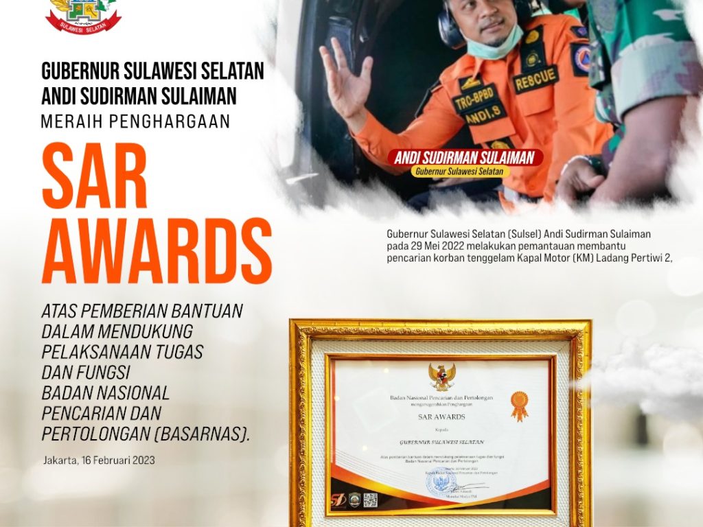 Gubernur Andi Sudirman Raih Penghargaan SAR Awards dari Basarnas 2 Gubernur Andi Sudirman Raih Penghargaan SAR Awards dari Basarnas