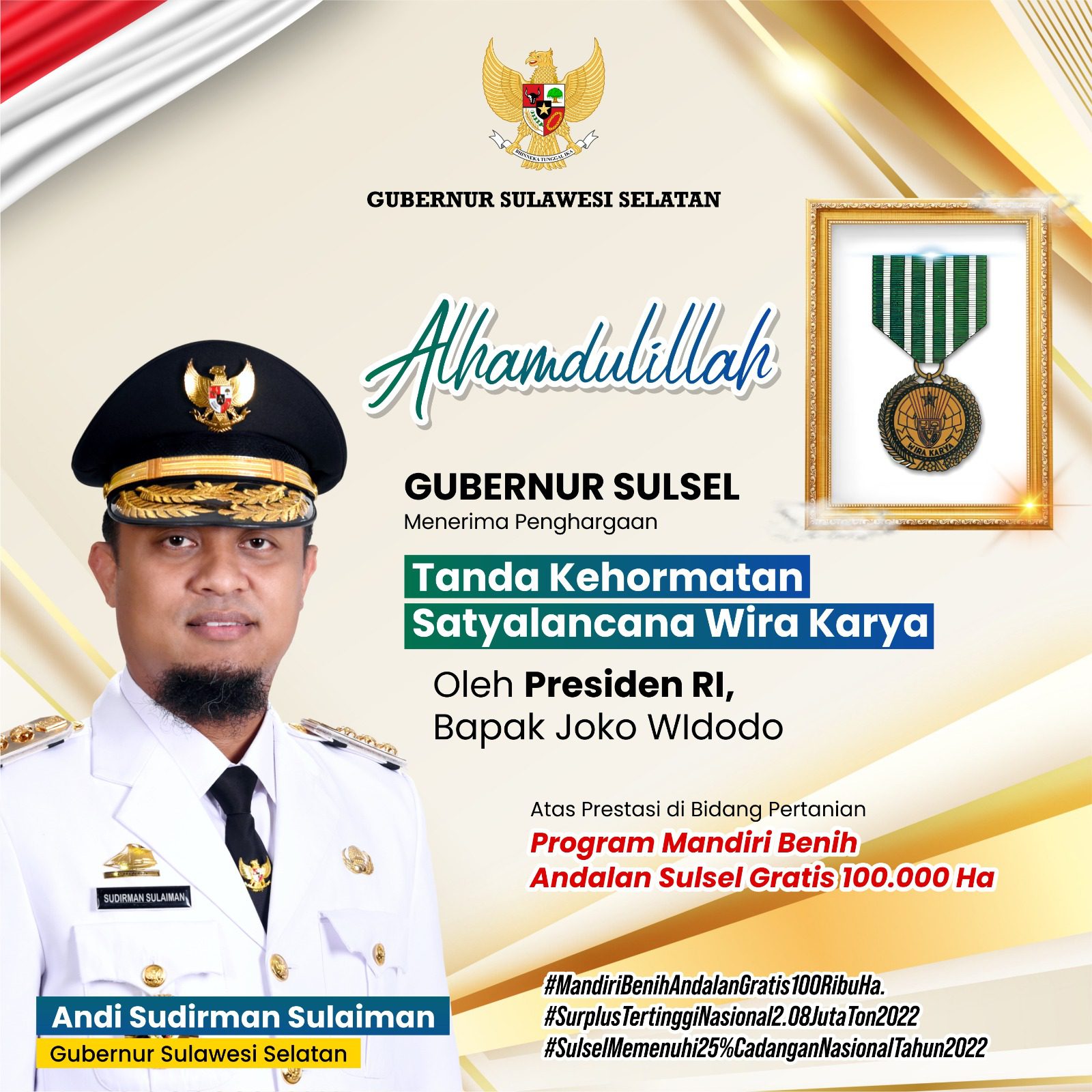 Gubernur Andi Sudirman Terima Penghargaan Satyalancana Wira Karya dari Presiden