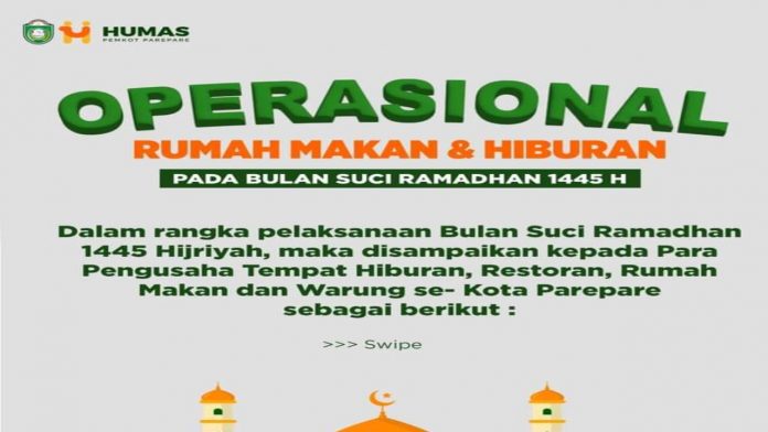 Pemkot Parepare Batasi Pengoperasian Tempat Hiburan Selama Bulan Ramadhan