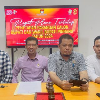 KPU Tetapkan 3 Calon Pasangan di Pilkada Pinrang 2024, Besok Cabut Nomor Urut