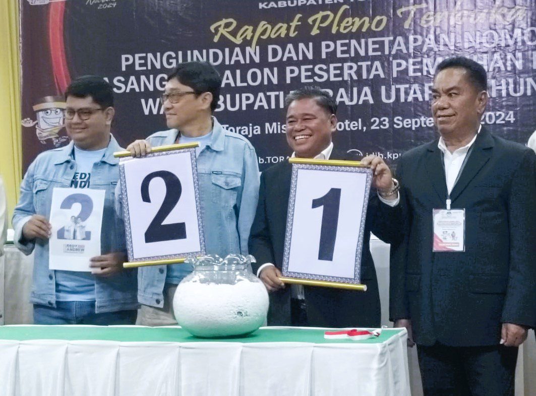 Pilkada Toraja Utara 2024: Ombas-Marthen Dapat Nomor Urut 1, Dedy-Andrew Nomor Urut 2