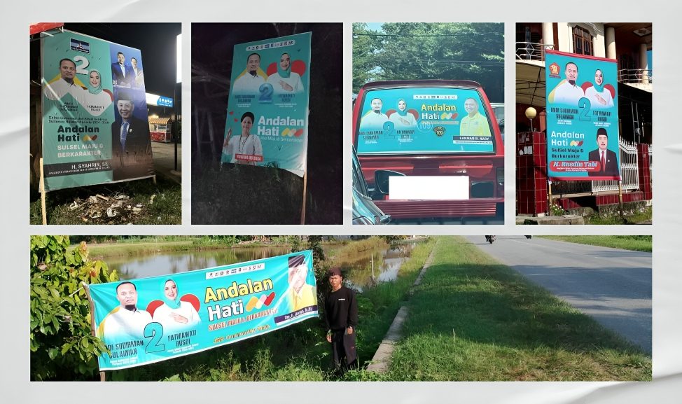 63 Legislator DPRD Sulsel Terus Bergerak, Kampanye Masif Andalan Hati Lewat Spanduk-Baliho