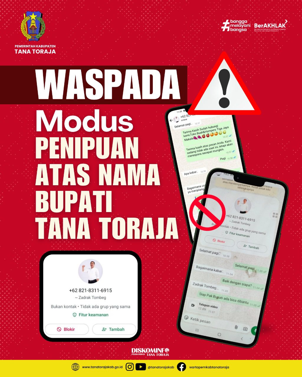 Waspada! Akun Whatsapp Palsu Mengatasnamakan Bupati Tana Toraja Beredar