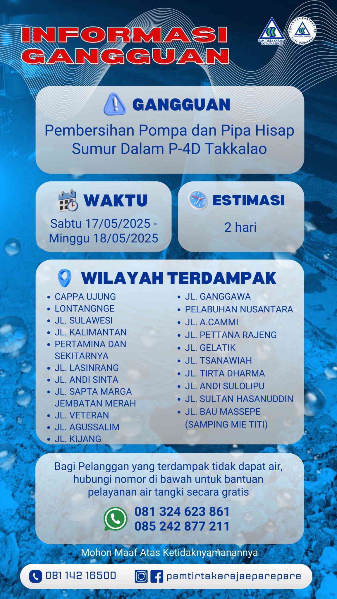 Distribusi Terganggu, PAM Tirta Karajae Siapkan Air Tangki Gratis