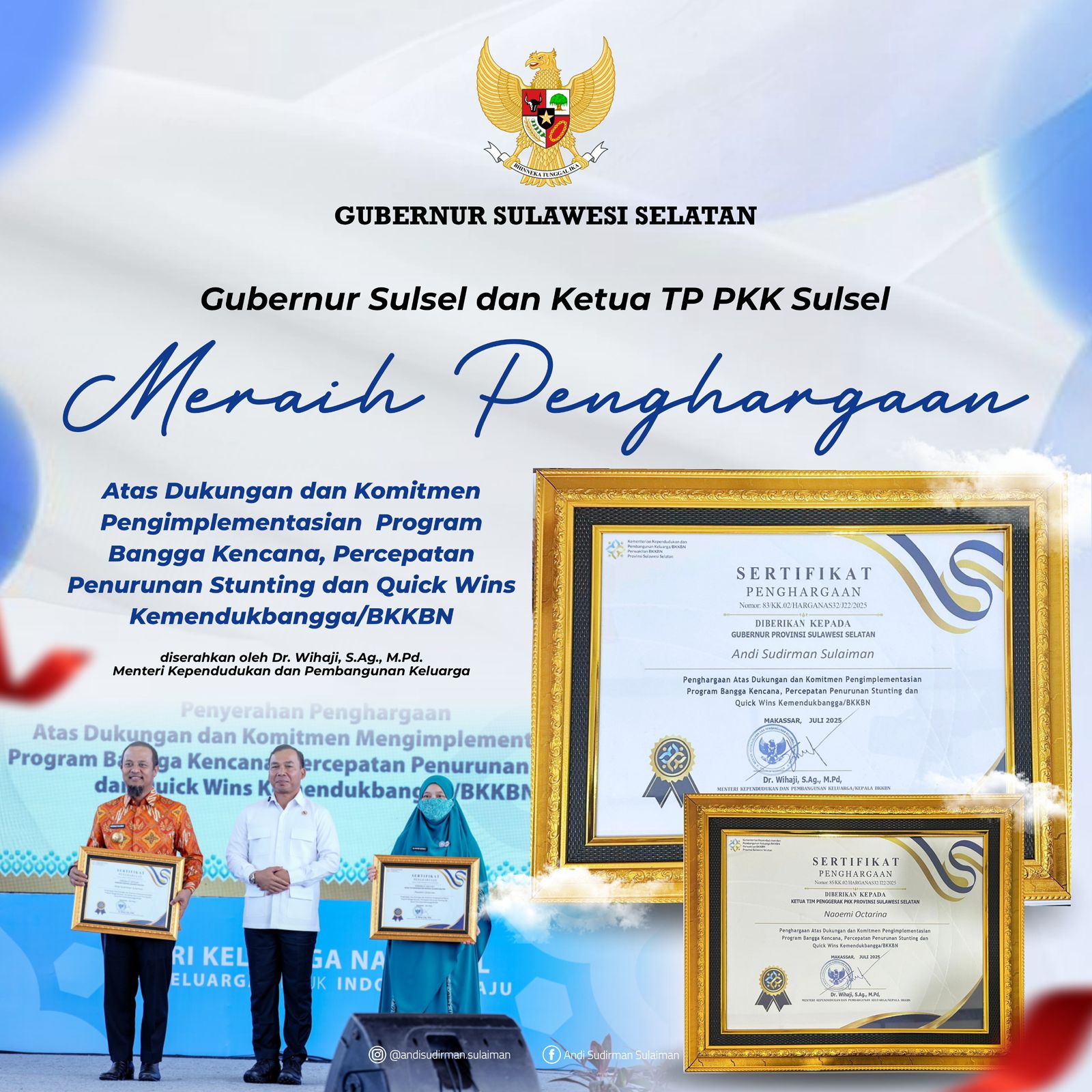 Berhasil Turunkan Angka Stunting, Pemprov Sulsel Raih Penghargaan Quick Wins dari BKKBN