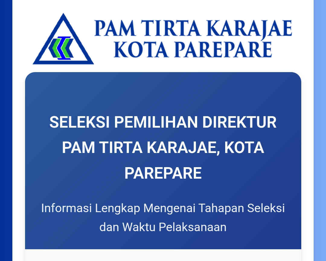 Pemkot Parepare Buka Seleksi Direktur Perumda Air Minum Tirta Karajae, Cari Figur Pemimpin yang Visioner