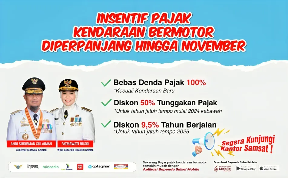 Insentif Pajak Kendaraan di Sulsel Diperpanjang hingga November 1 Insentif Pajak Kendaraan di Sulsel Diperpanjang hingga November