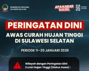 Cuaca Ekstrem 11–20 Januari, BMKG Peringatkan Potensi Banjir dan Longsor di Sulsel