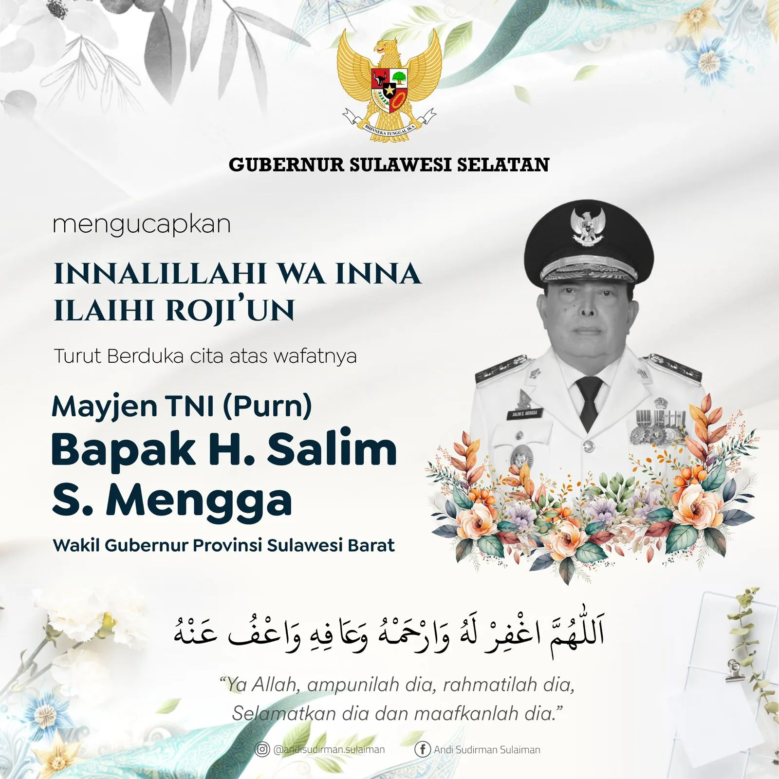 Gubernur Sulsel Andi Sudirman Sampaikan Duka Cita atas Wafatnya Wagub Sulbar Salim S. Mengga