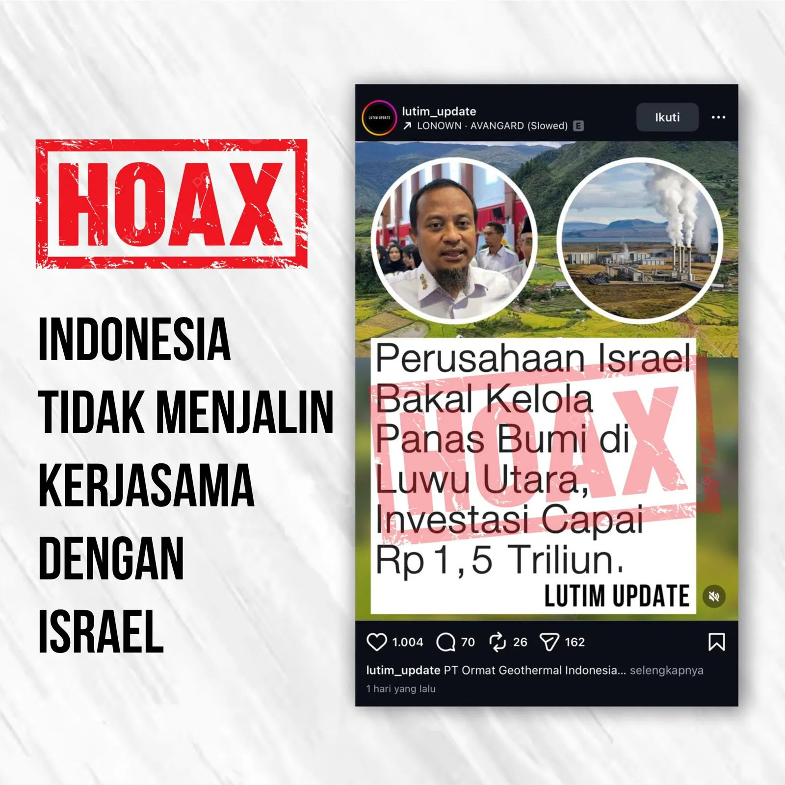 [HOAX] Isu Perusahaan Israel Investasi di Luwu Utara, Gubernur Sulsel: Tidak Ada Izin dari Provinsi