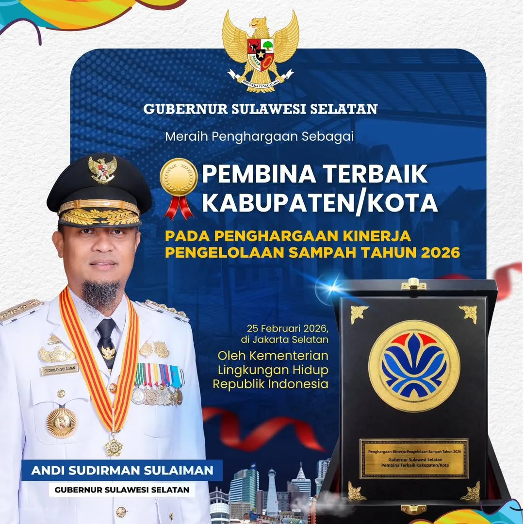 Gubernur Sulsel Raih Penghargaan Pembina Terbaik Pengelolaan Sampah 2026 di Rakornas KLH 2 Gubernur Sulsel Raih Penghargaan Pembina Terbaik Pengelolaan Sampah 2026 di Rakornas KLH