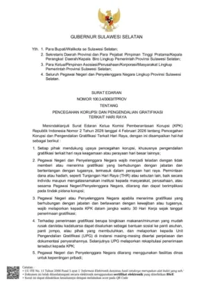 Gubernur Sulsel Terbitkan Edaran Pencegahan Gratifikasi Jelang Hari Raya